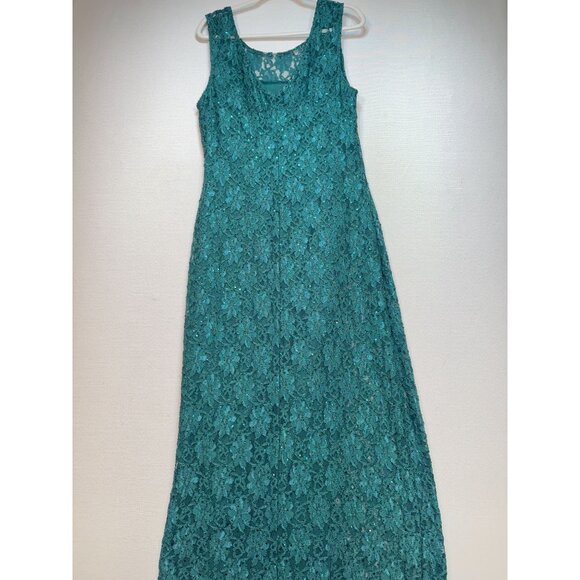 Connected Apparel Womens Floral Lace Sequin Slit Maxi Dress Size 16 Hunter Green - Picture 12 of 13